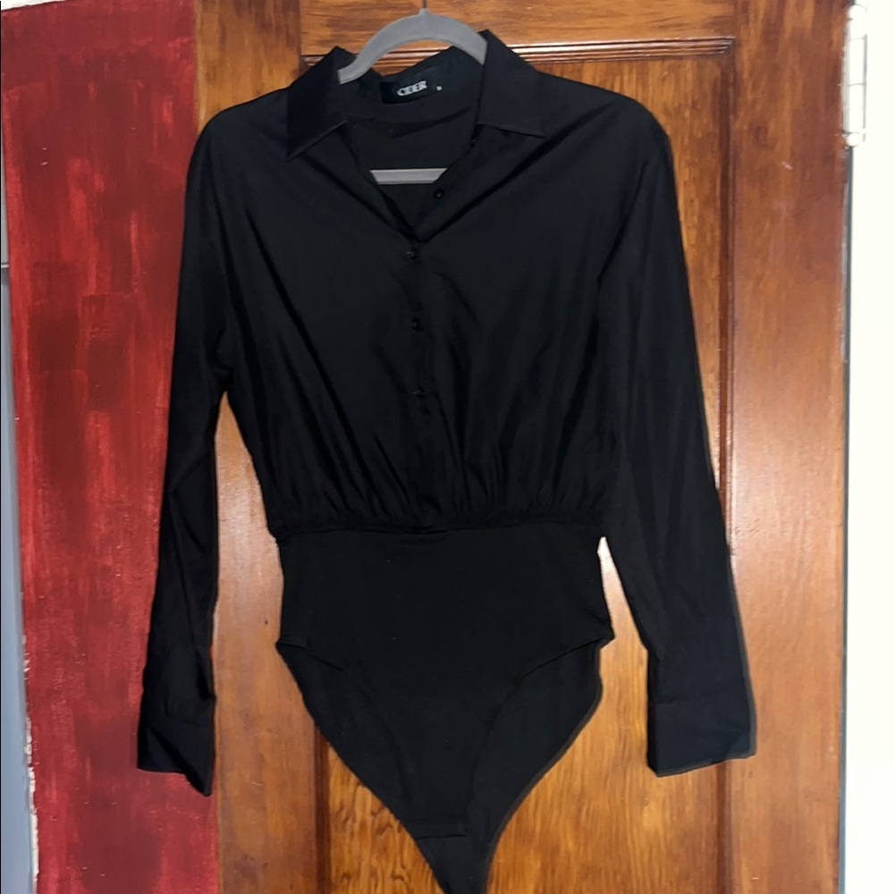 Cider Black Long-Sleeve Button-Front Bodysuit